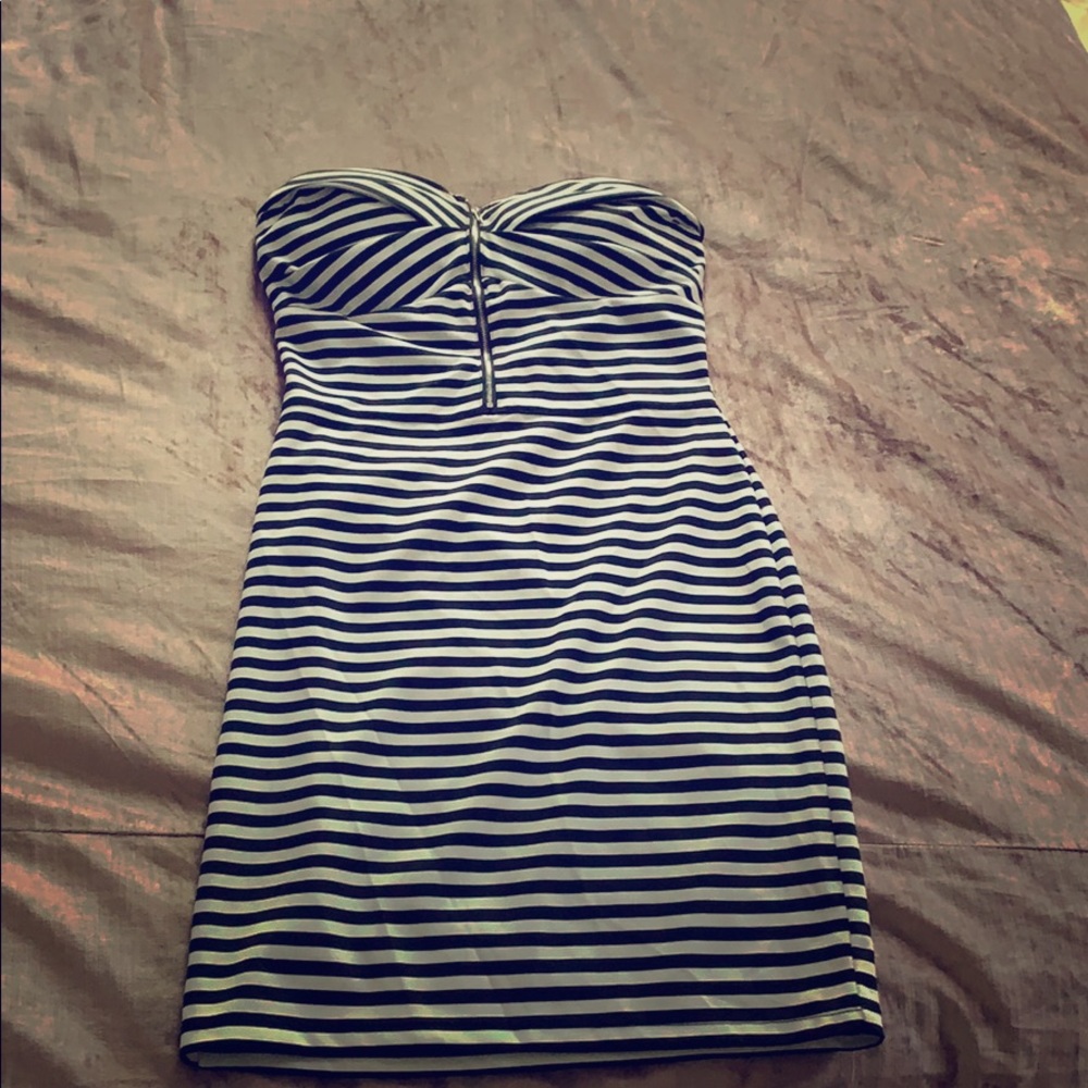 Strapless, striped bodycon dress